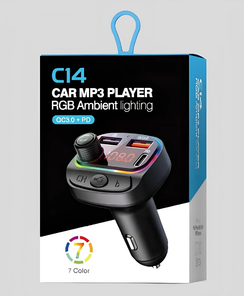 Fm трансмиттер автомобильный bluetooth c RGB подсветкой