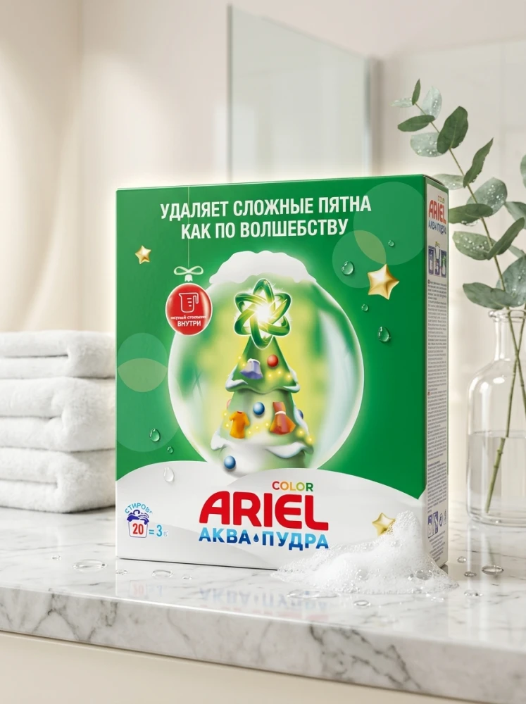 Стиральный порошок Ariel Color Аквапудра, с мерным стаканом, 20 стирок, 3кг
