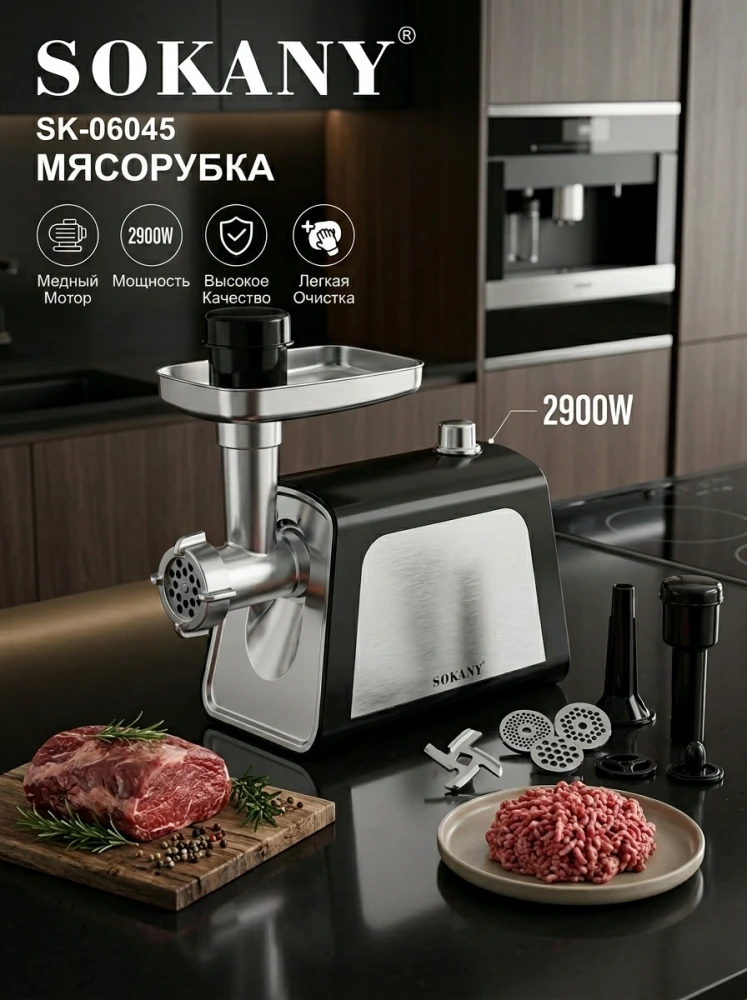 Мясорубка Sokany SK-06045 2900W — мощность и надежность для вашей кухни