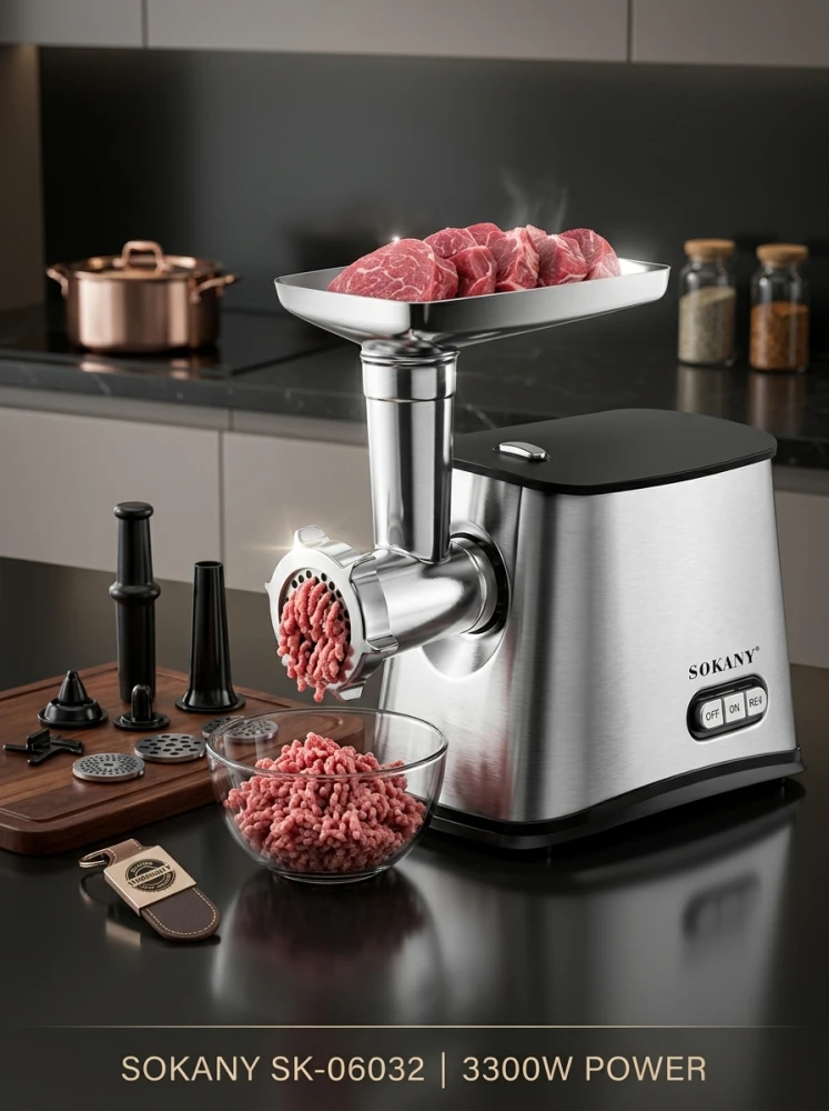 Мясорубка Sokany SK-06032 3300W — максимальная мощность для идеального фарша
