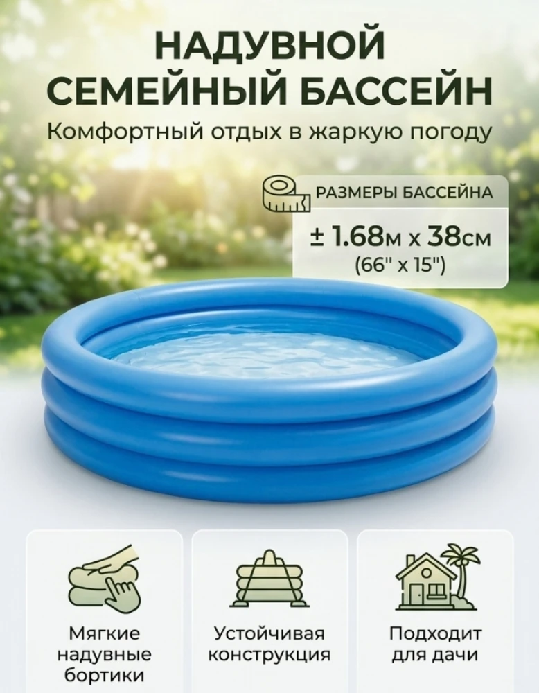 Надувной семейный бассейн 168×38 см