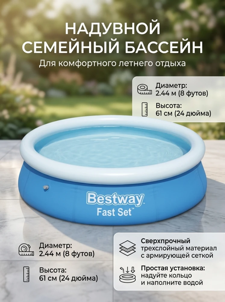 Надувной бассейн Bestway Fast Set 244×61 см