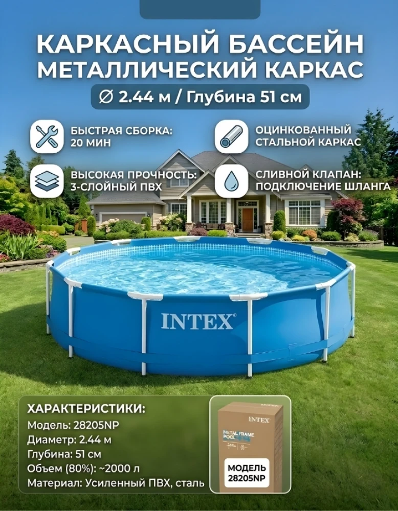 Каркасный бассейн INTEX Metal Frame 244×51 см
