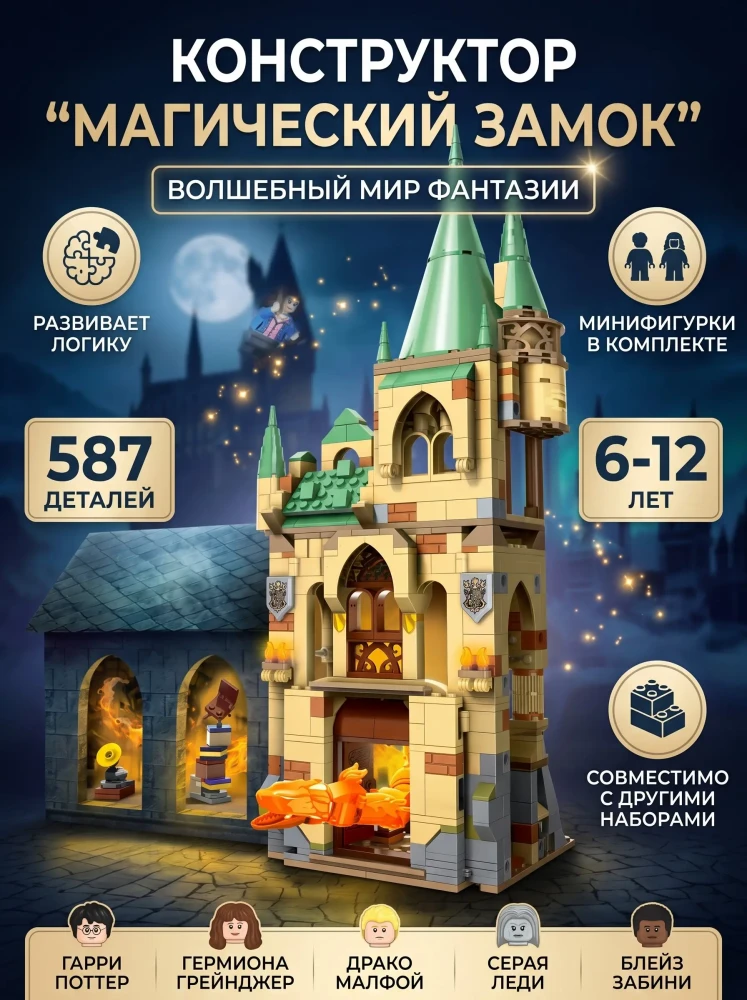 Конструктор блочный Замок магии и волшебства с фигурками чародеев, 587 деталей
