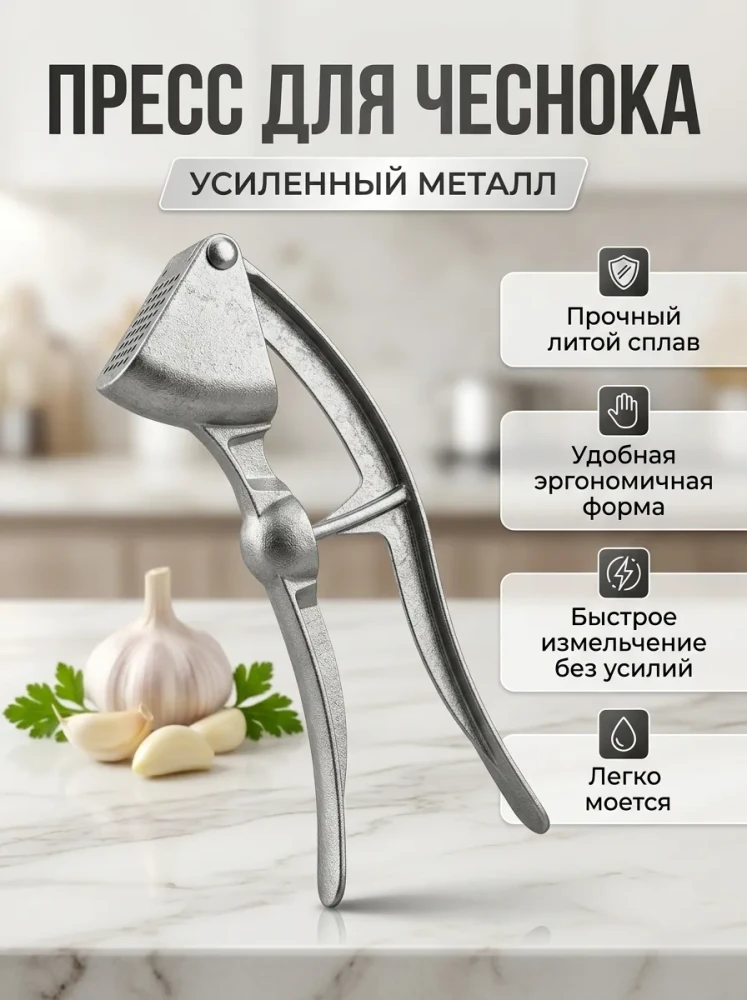 Пресс для чеснока металлический кухонный усиленный измельчитель чеснокодавилка ручная