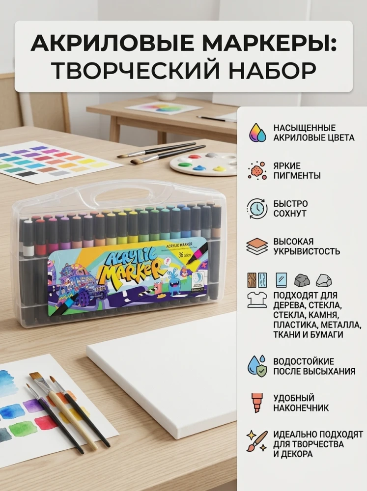 Набор акриловых маркеров, 36 цветов, маркеры для рисования и декорирования, универсальные акриловые фломастеры