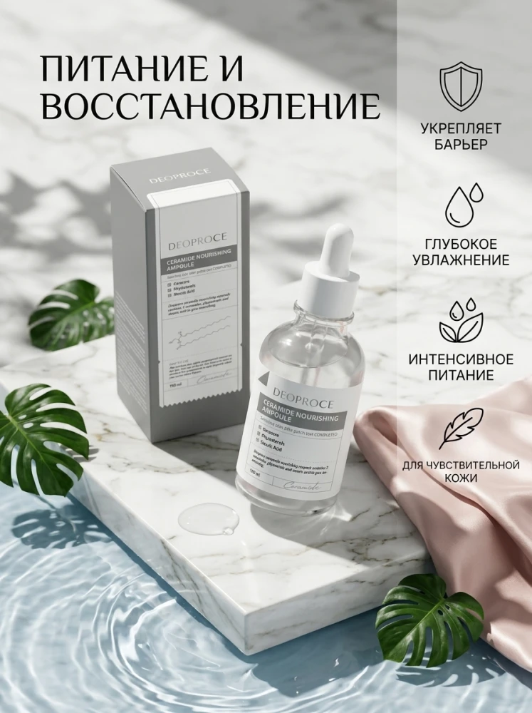 Питательная ампульная сыворотка DEOPROCE Ceramide Nourishing Ampoule с церамидами, 100 мл