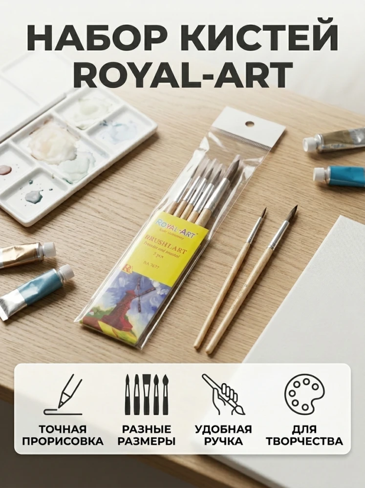 Набор кистей для рисования Royal-Art, 5 шт., художественные кисти разных размеров