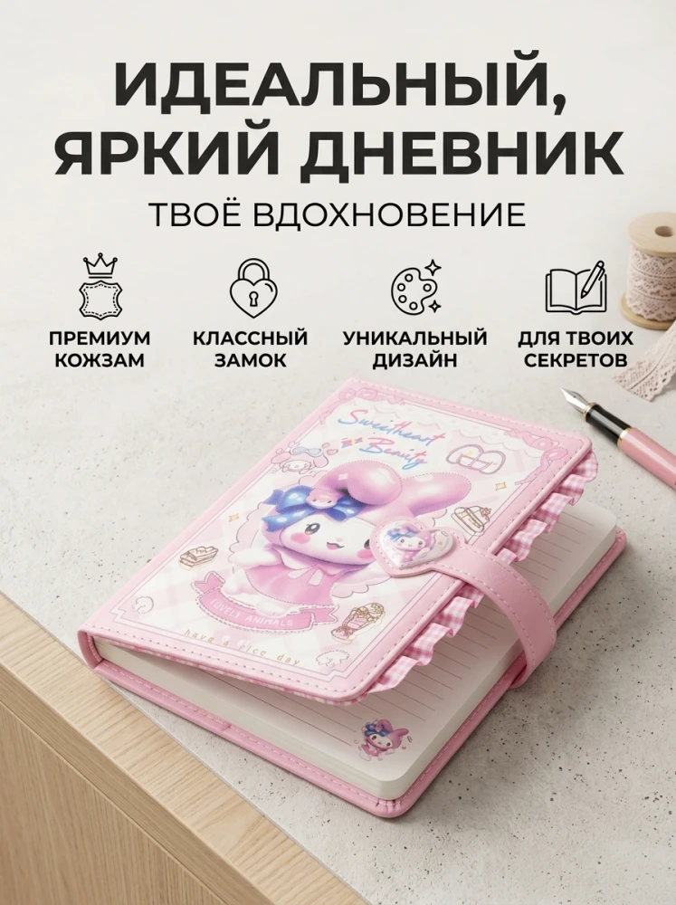 Ежедневник на замке «Милый зайчик», розовый