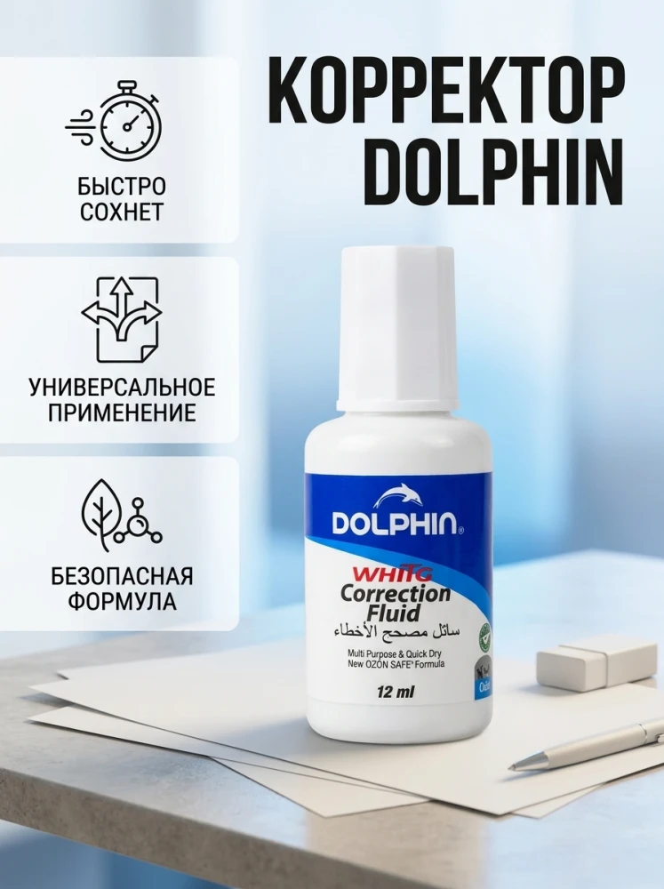 Корректор-штрих Dolphin, 12 мл, быстросохнущий