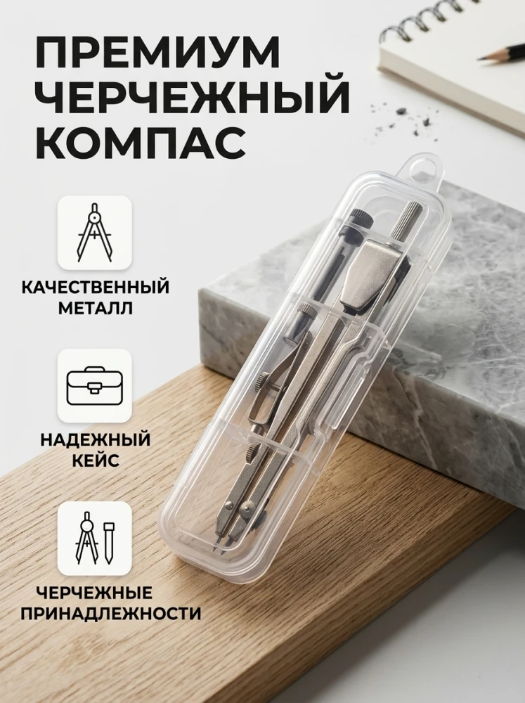 Премиум чертёжный циркульный набор из металла в прозрачном кейсе