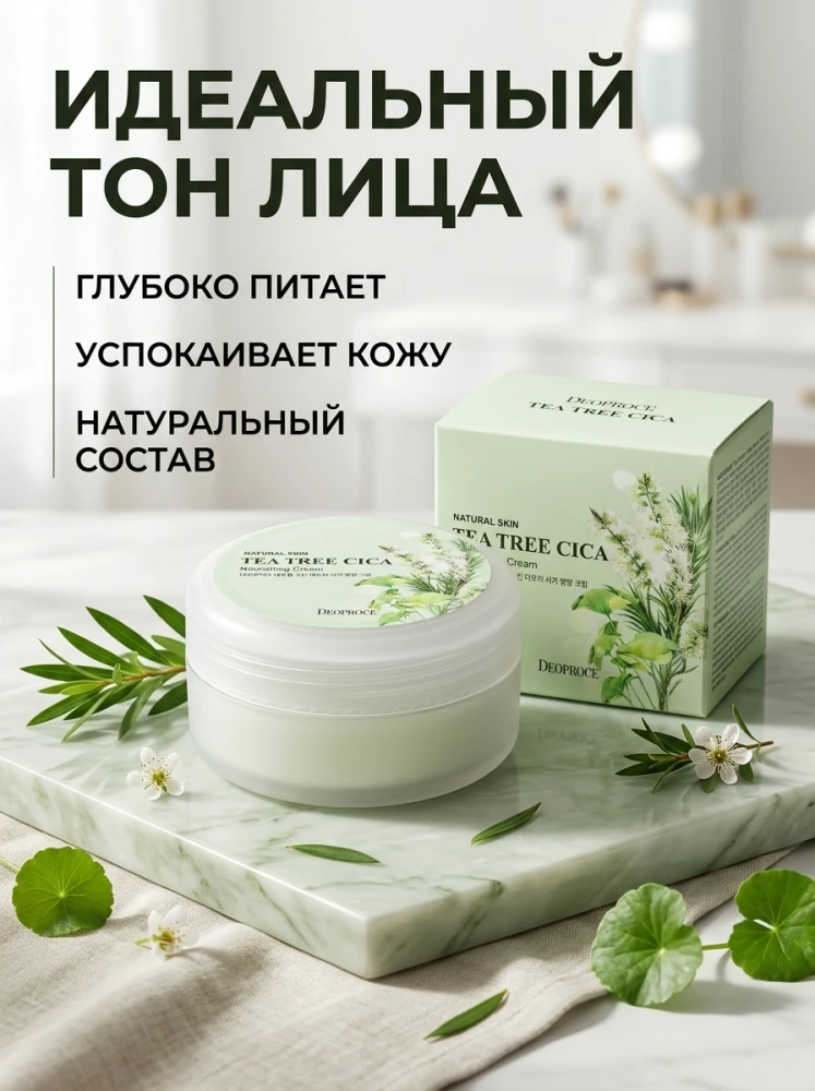 Питательный крем Deoproce Natural Skin Tea Tree Cica с чайным деревом и центеллой