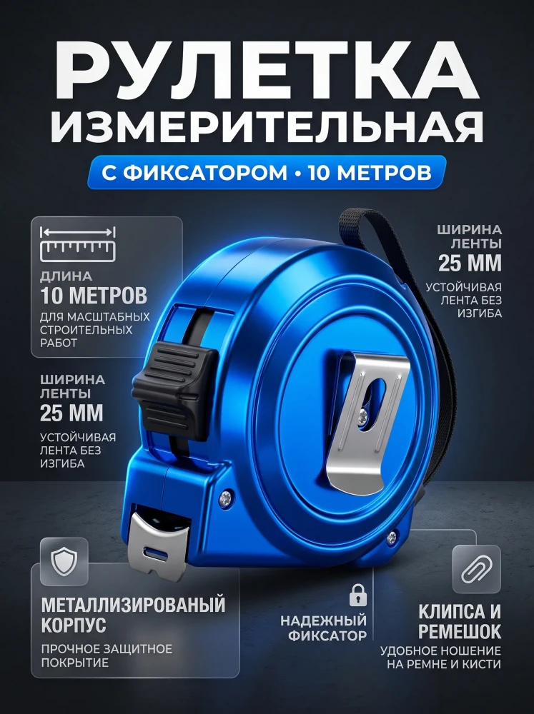 Рулетка измерительная с фиксатором Maximum Tools M Pro 10 м х 25 мм, строительная