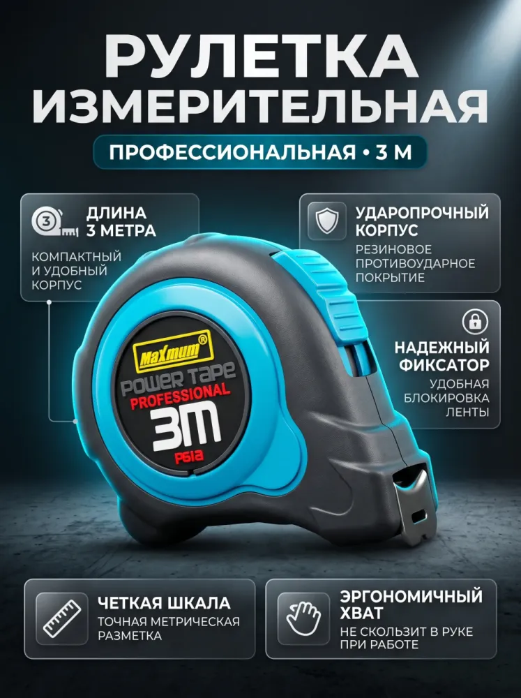 Рулетка измерительная 3 м Maximum Power Tape Professional