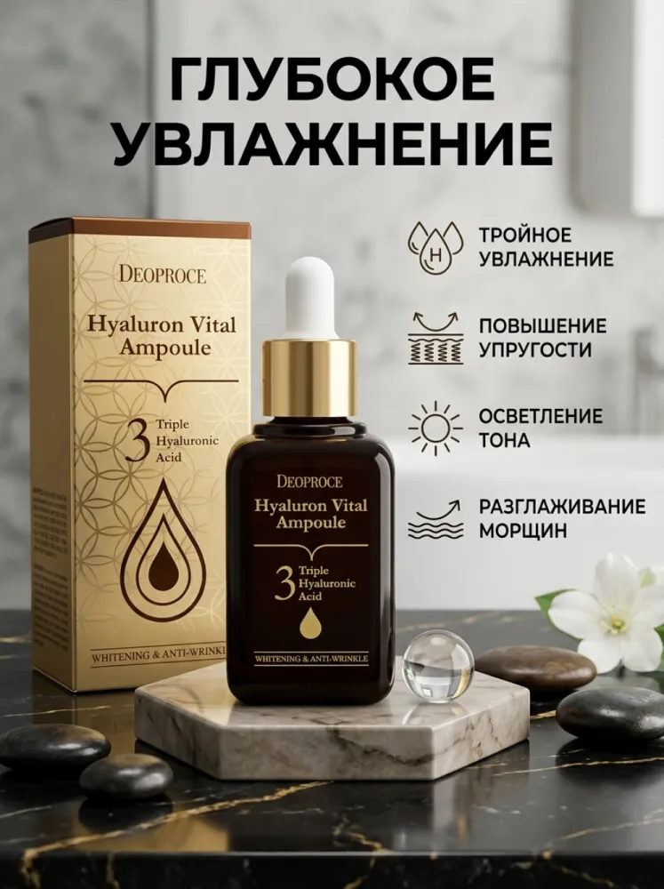 Deoproce Hyaluron Vital Ampoule — гиалуроновая ампула с тройной гиалуроновой кислотой