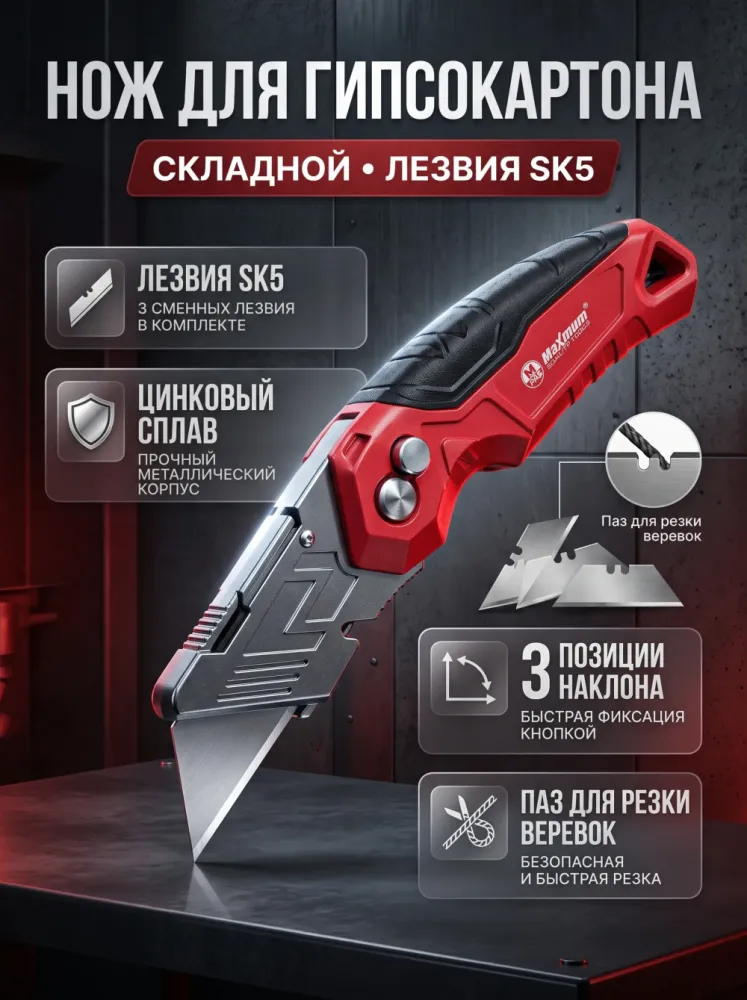 Нож складной для гипсокартона Maximum SK5