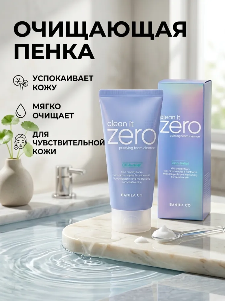Очищающая пенка Banila Co Clean It Zero Cica-Relief для чувствительной кожи