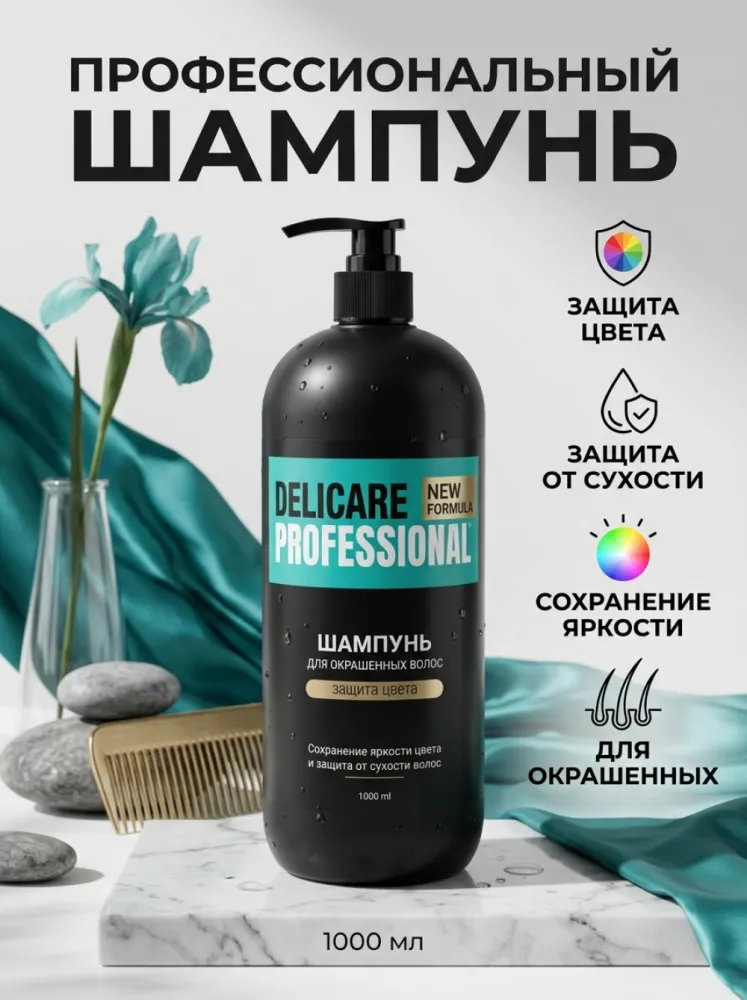 Шампунь Delicare Professional для окрашенных волос, защита цвета, 1000 мл