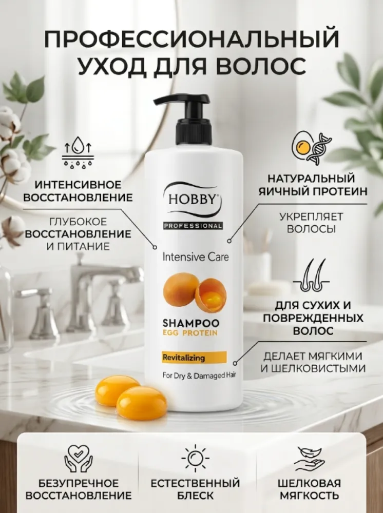 Шампунь HOBBY Professional Intensive Care Egg Protein Revitalizing для сухих и поврежденных волос