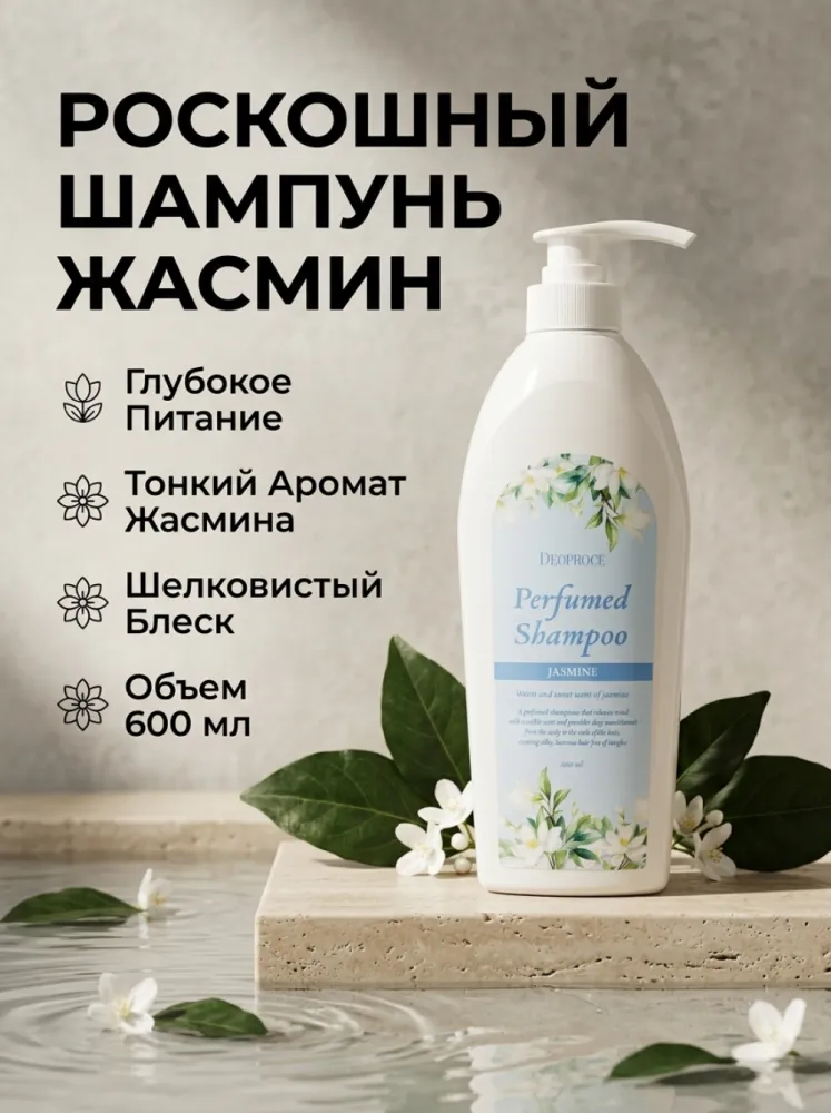 Парфюмированный шампунь Deoproce Perfumed Shampoo Jasmine с ароматом жасмина, 600 мл