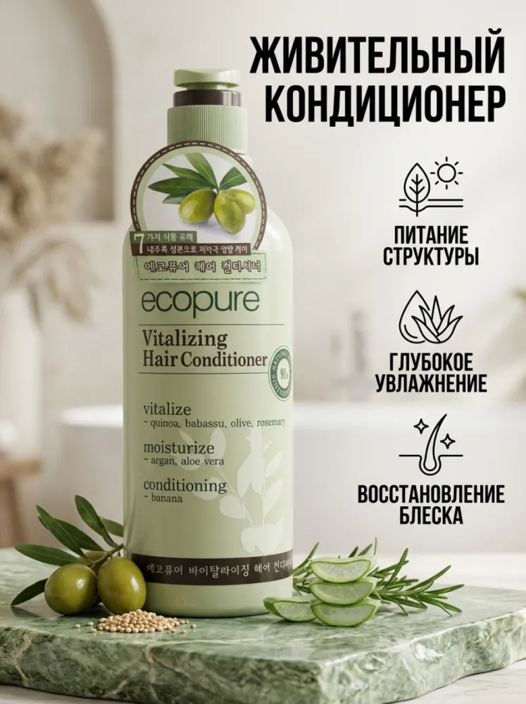 Восстанавливающий кондиционер для волос Ecopure Vitalizing Hair Conditioner, 500 мл