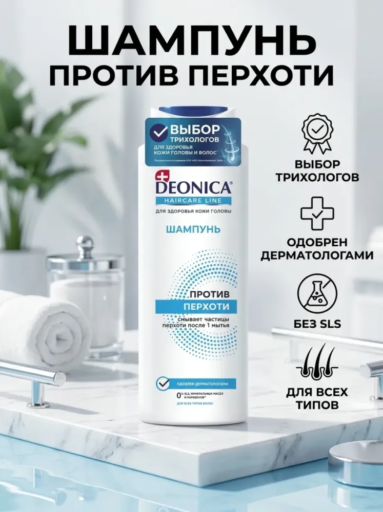 Шампунь DEONICA Haircare Line против перхоти, без SLS, для всех типов волос