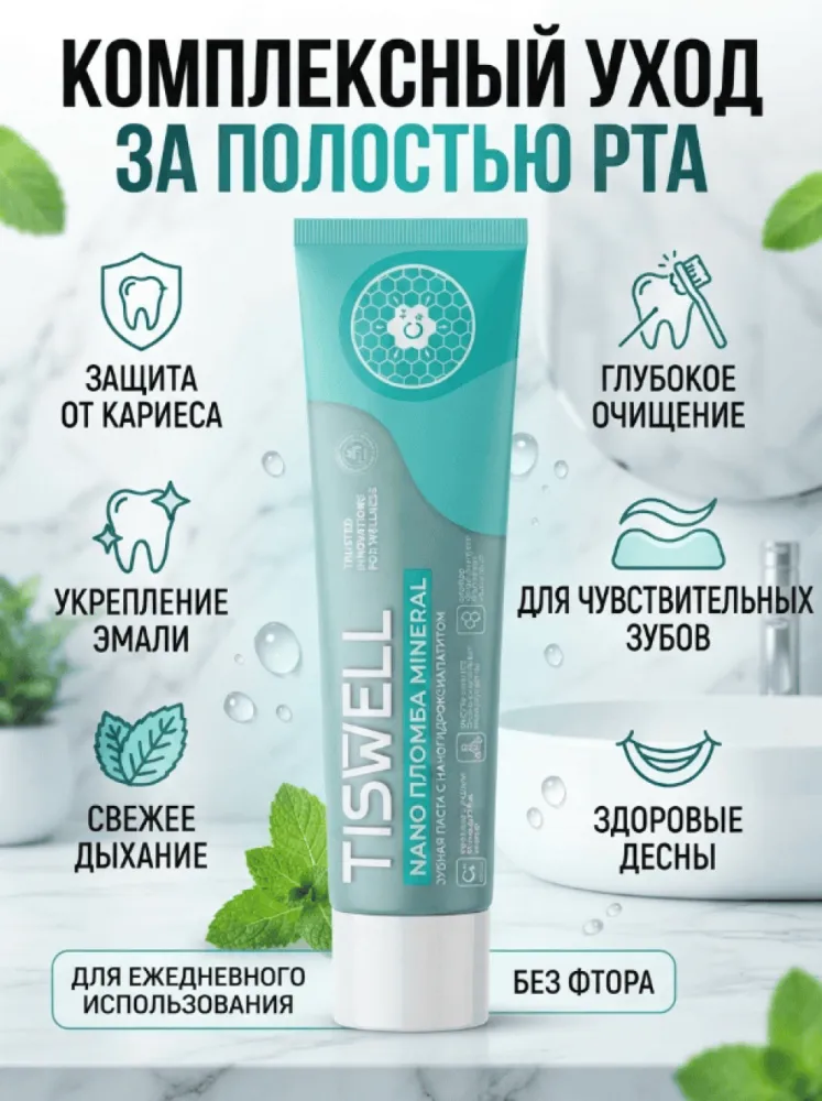 Зубная паста TISWELL Nano Пломба Mineral, с наногидроксиапатитом, реминерализующая, для укрепления эмали