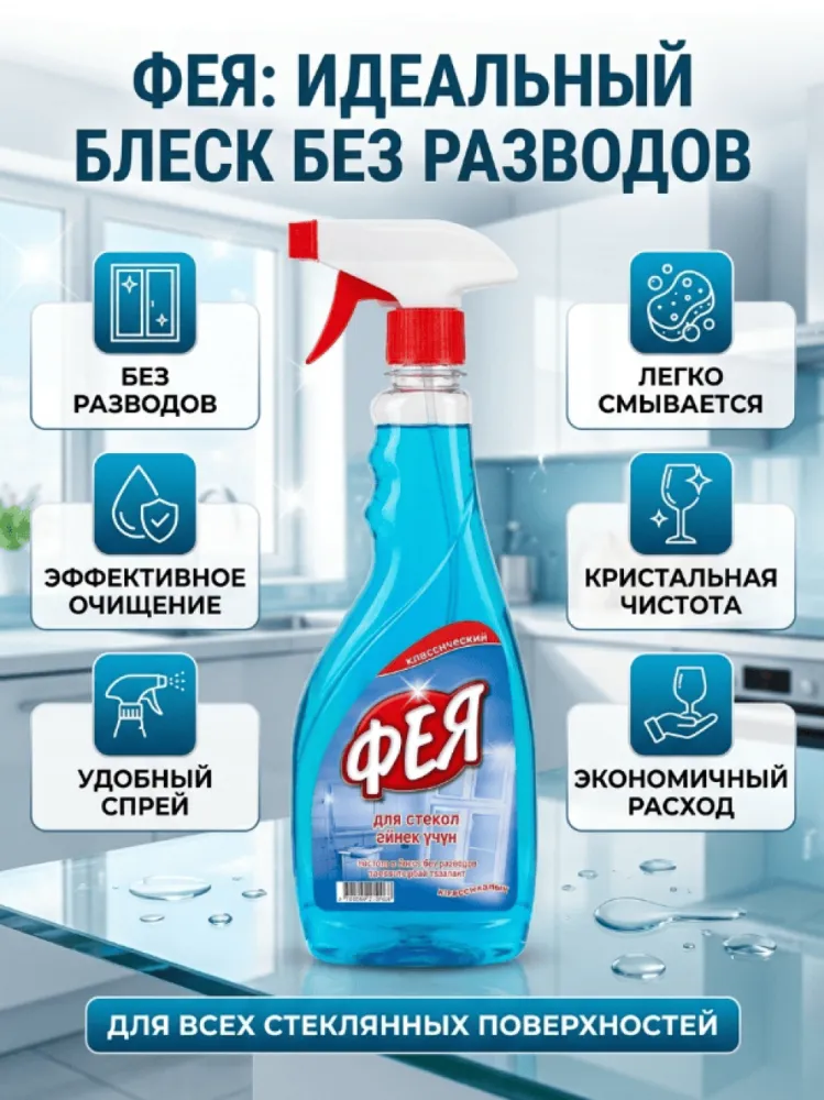 Фея средство для мытья стекол и окон «Классический», 500 мл