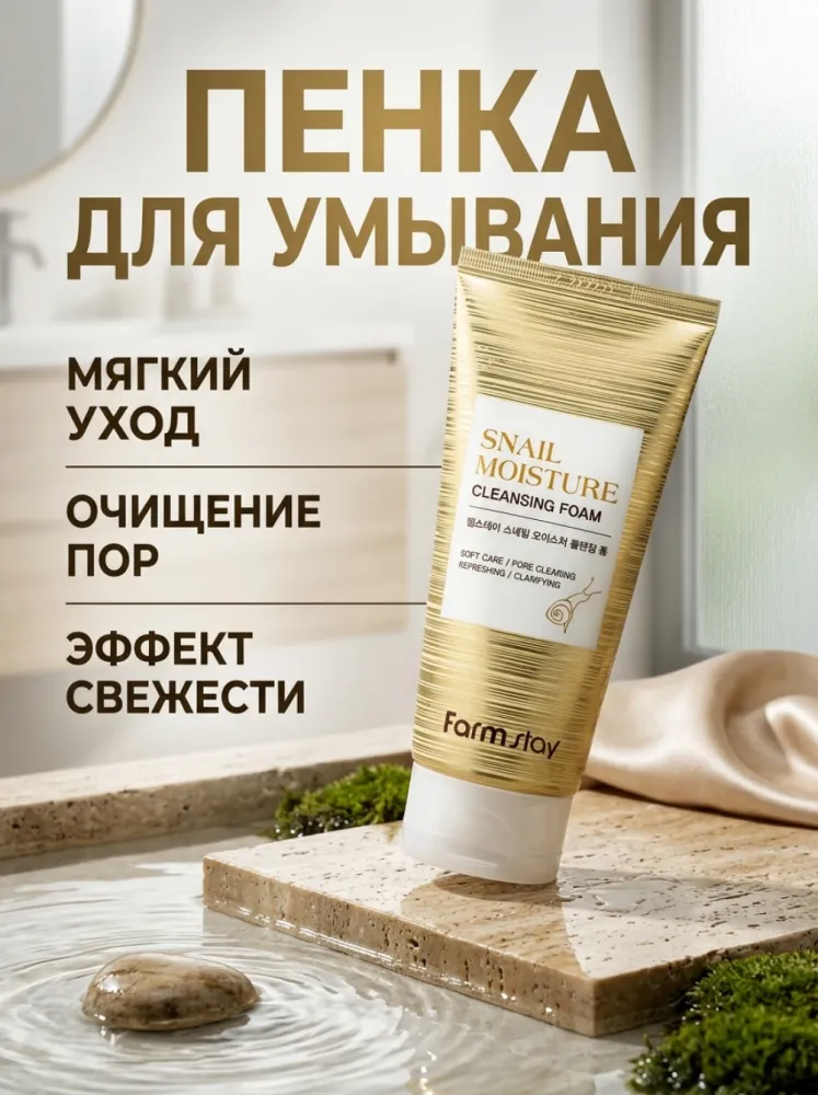 Увлажняющая очищающая пенка с муцином улитки FarmStay Snail Moisture Cleansing Foam