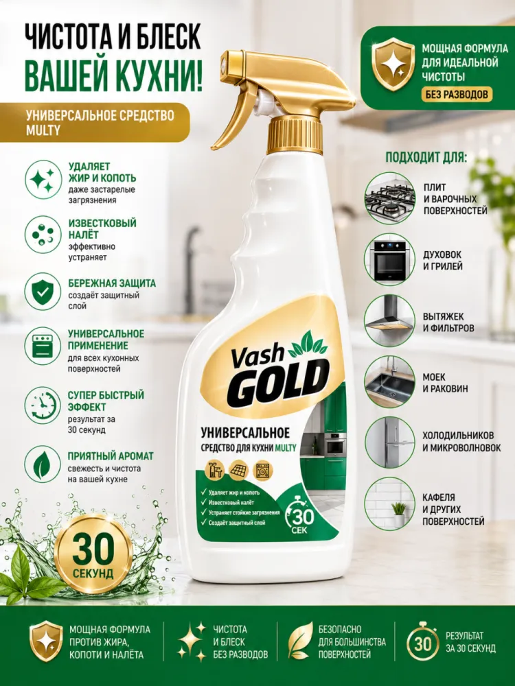Средство для кухни Vash GOLD универсальное для очистки кухонных поверхностей