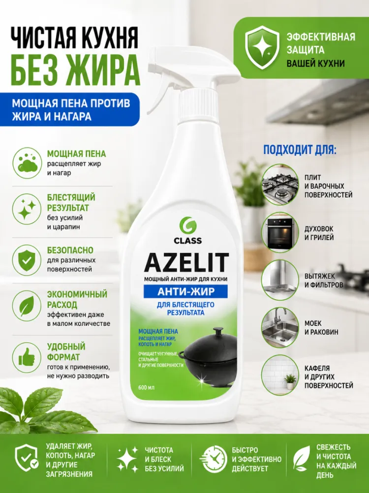 Средство для кухни AZELIT Class Анти-жир очищающий спрей для кухонных поверхностей