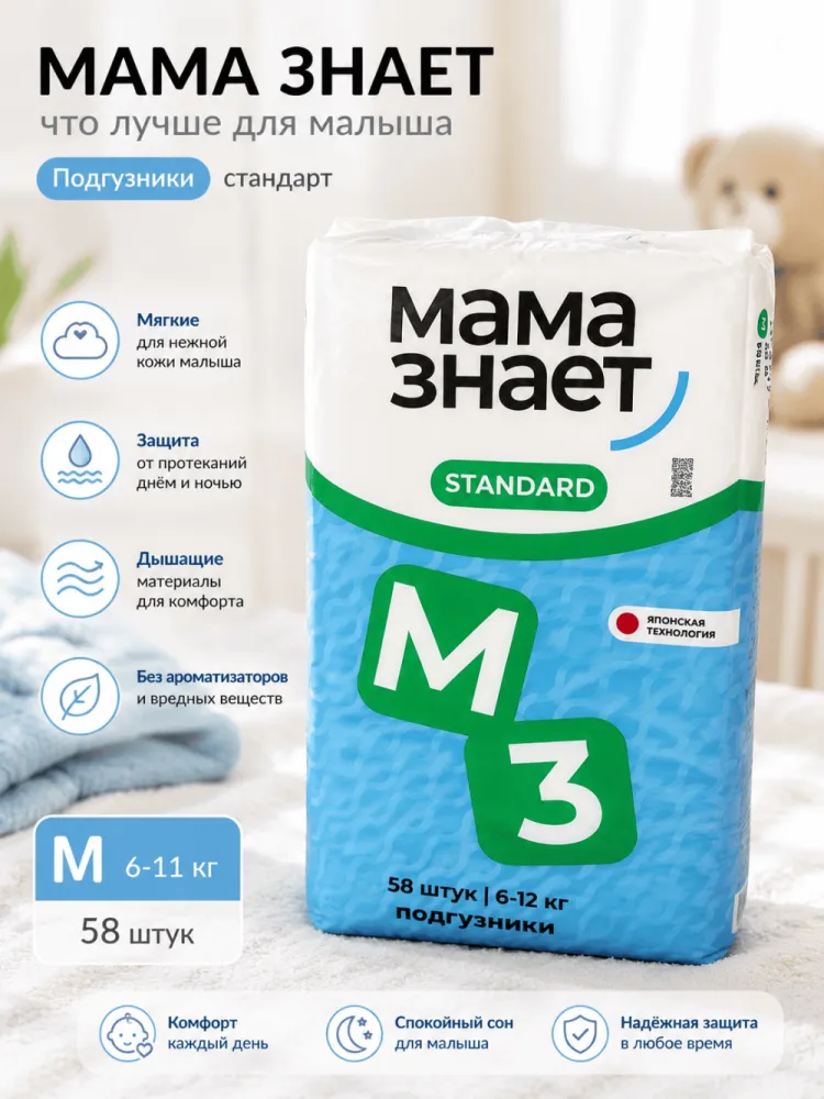 Подгузники Мама знает Standard M3