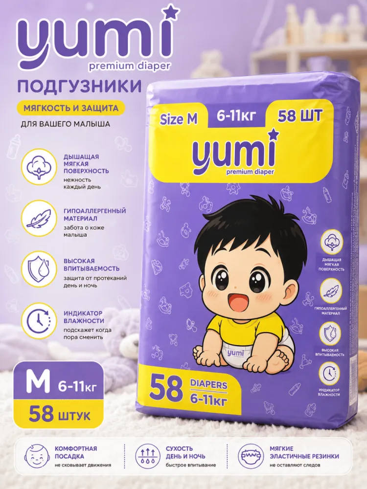 Подгузники Yumi Premium Diaper M