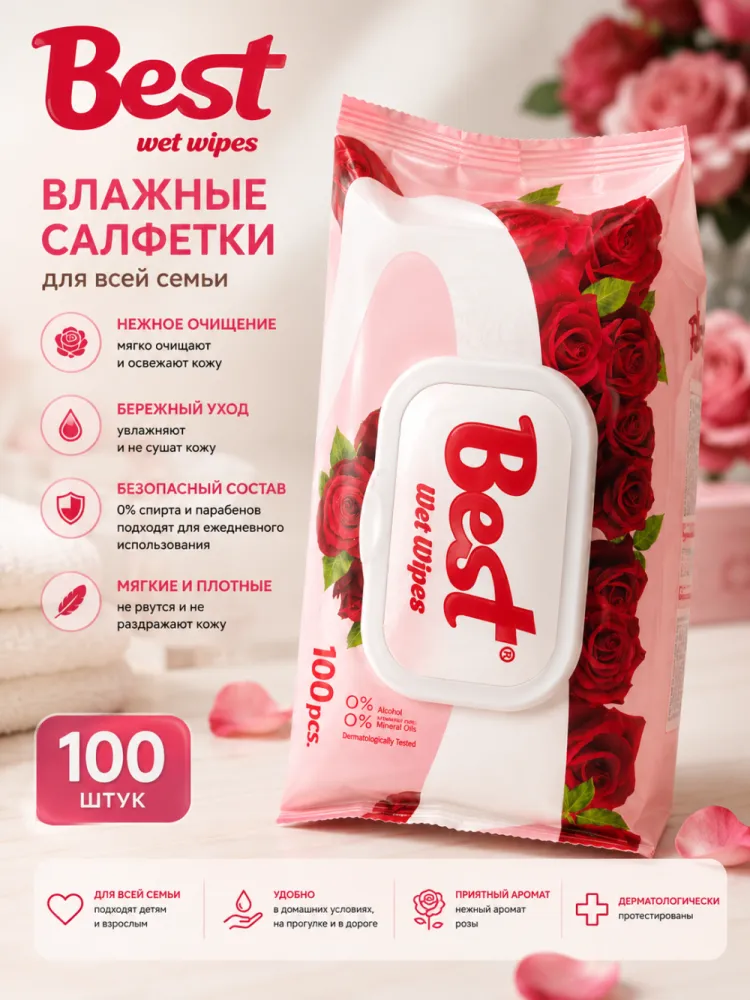 Влажные салфетки Best с ароматом розы