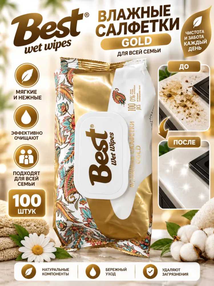 Влажные салфетки Best Gold с ромашкой