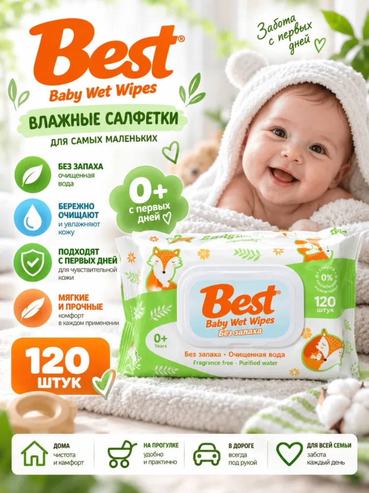 Влажные салфетки Best Baby без запаха