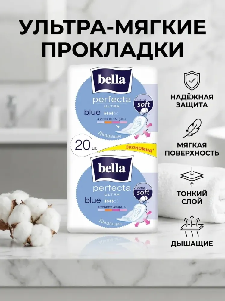 Женские гигиенические прокладки Bella Perfecta Ultra Blue Extra Soft 20 шт