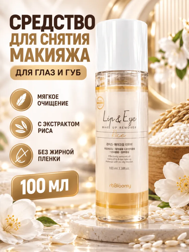 Средство для снятия макияжа с глаз и губ rbBloomy Lip and Eye Rice 100 мл
