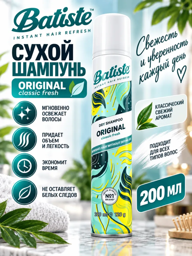 Сухой шампунь для волос Batiste Original Classic Fresh 200 мл