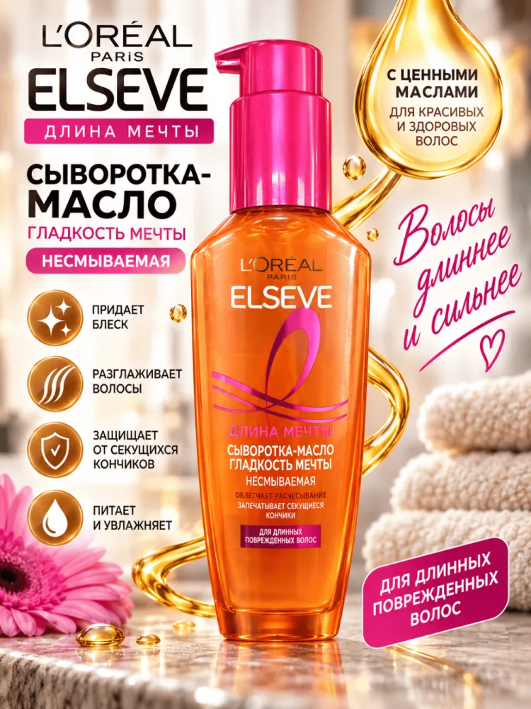Несмываемая сыворотка-масло для волос LOreal Elseve Длина мечты Гладкость мечты 100 мл