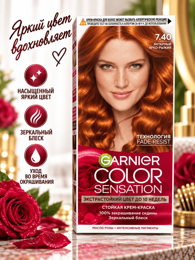 Стойкая крем-краска для волос Garnier Color Sensation 7.40 Янтарный Ярко-Рыжий