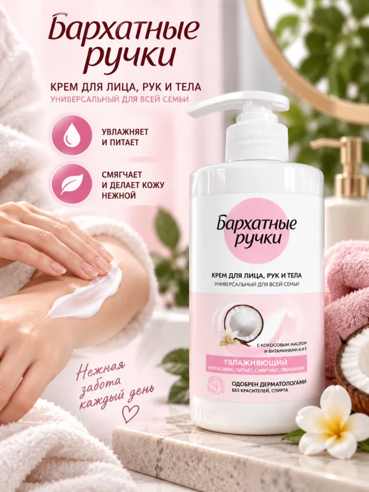 Крем для лица рук и тела Бархатные ручки универсальный