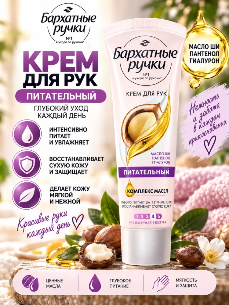 Крем для рук питательный Бархатные ручки с маслом ши