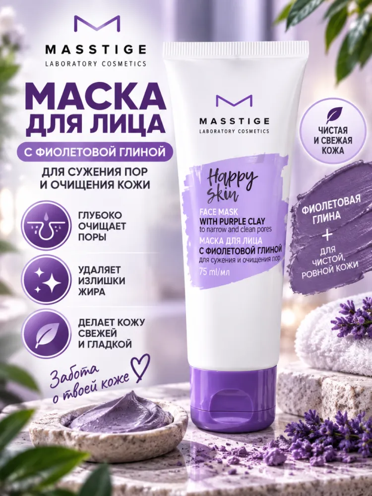 Маска для лица Masstige Happy Skin с фиолетовой глиной