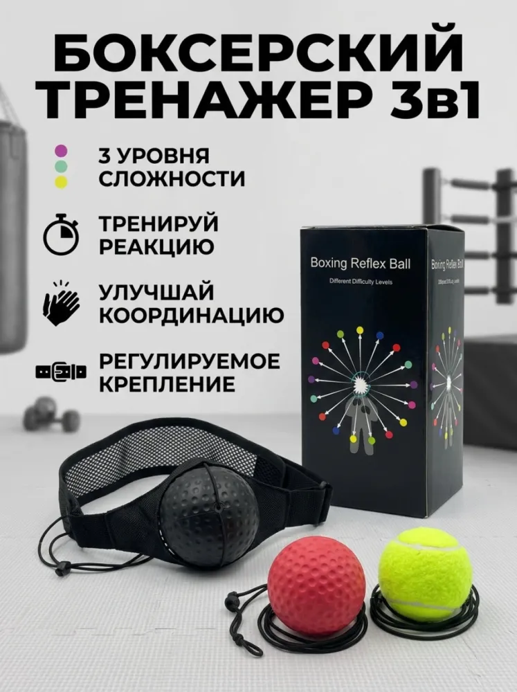 Тренажер для бокса рефлекс мяч с повязкой