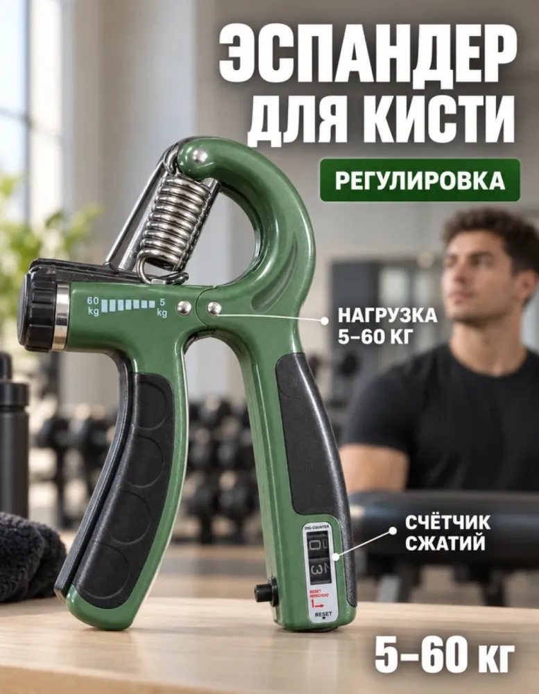 Эспандер кистевой регулируемый 5–60 кг со счётчиком