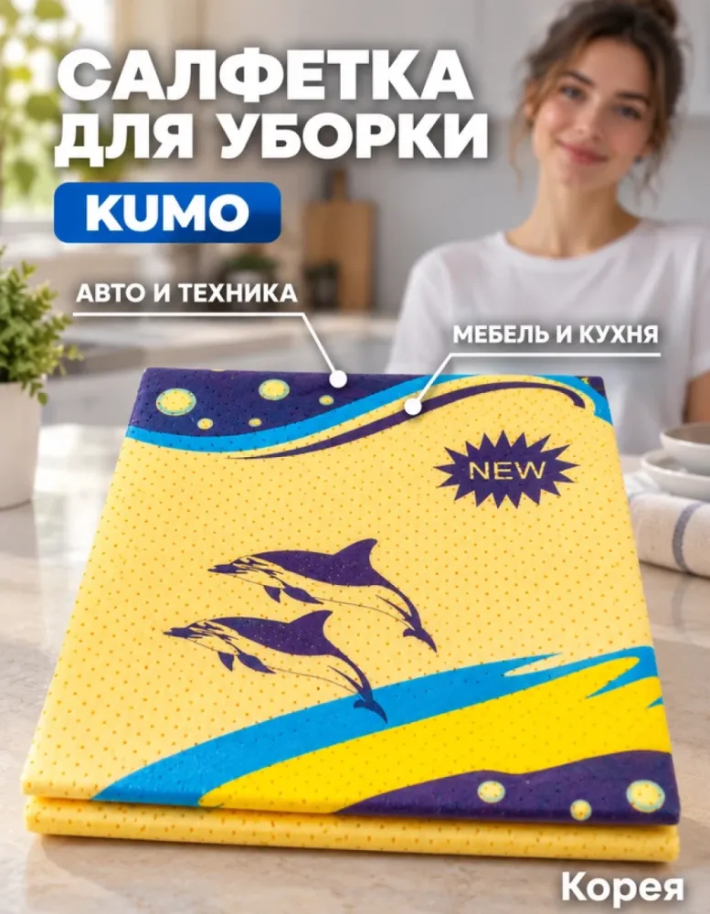 Салфетка для уборки KUMO жёлтая, Корея