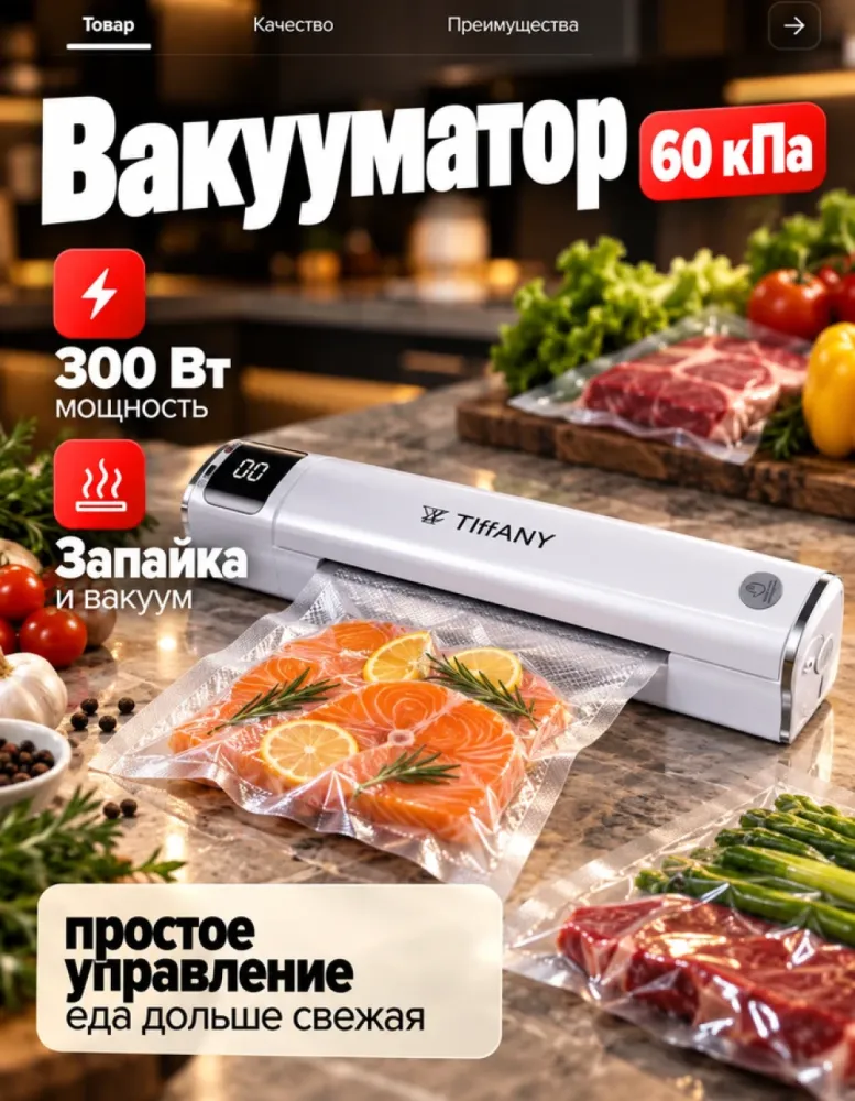 Вакуумный упаковщик TIFFANY TF-615, 300 Вт, 60 кПа