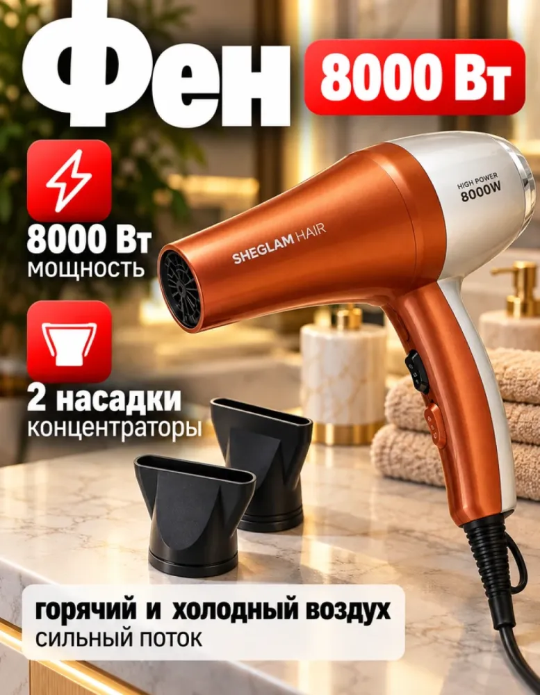 Фен для волос SHEGLAM HAIR SGH-OTIC-9983, 8000 Вт