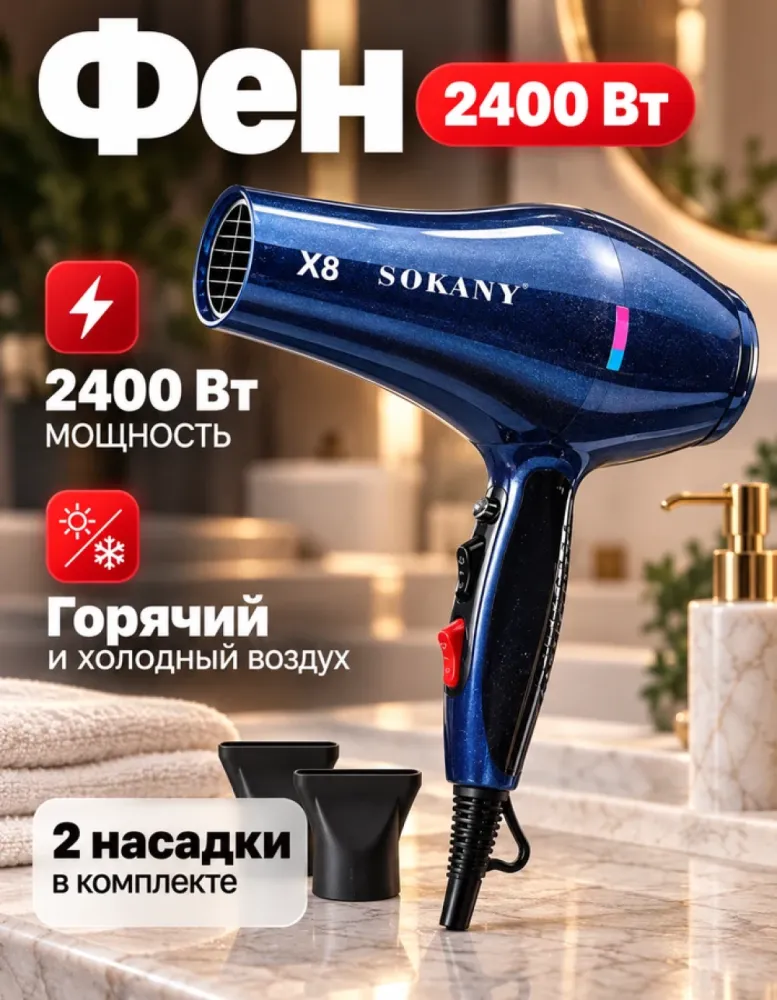 Фен для волос SOKANY X8, 2400 Вт